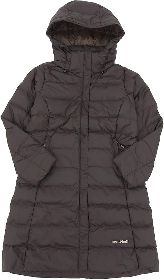 美品モンベルトラベルダウンロングコート レディースM茶Aライン モンベル mont-bell トラベルダウンロングコート Women's